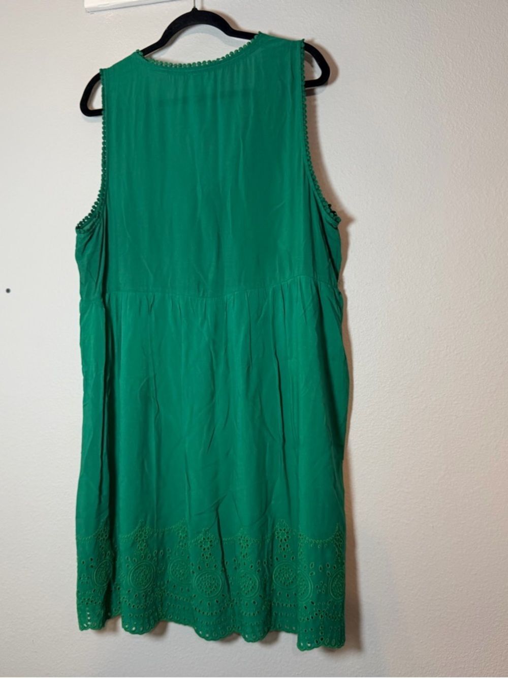 Knox Rose Sleeveless Embroidered Eyelet Dress XL Kelly Green Boho Knee Length - Picture 7 of 9